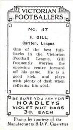 1933 Hoadley's Victorian Footballers #47 Frank Gill Back